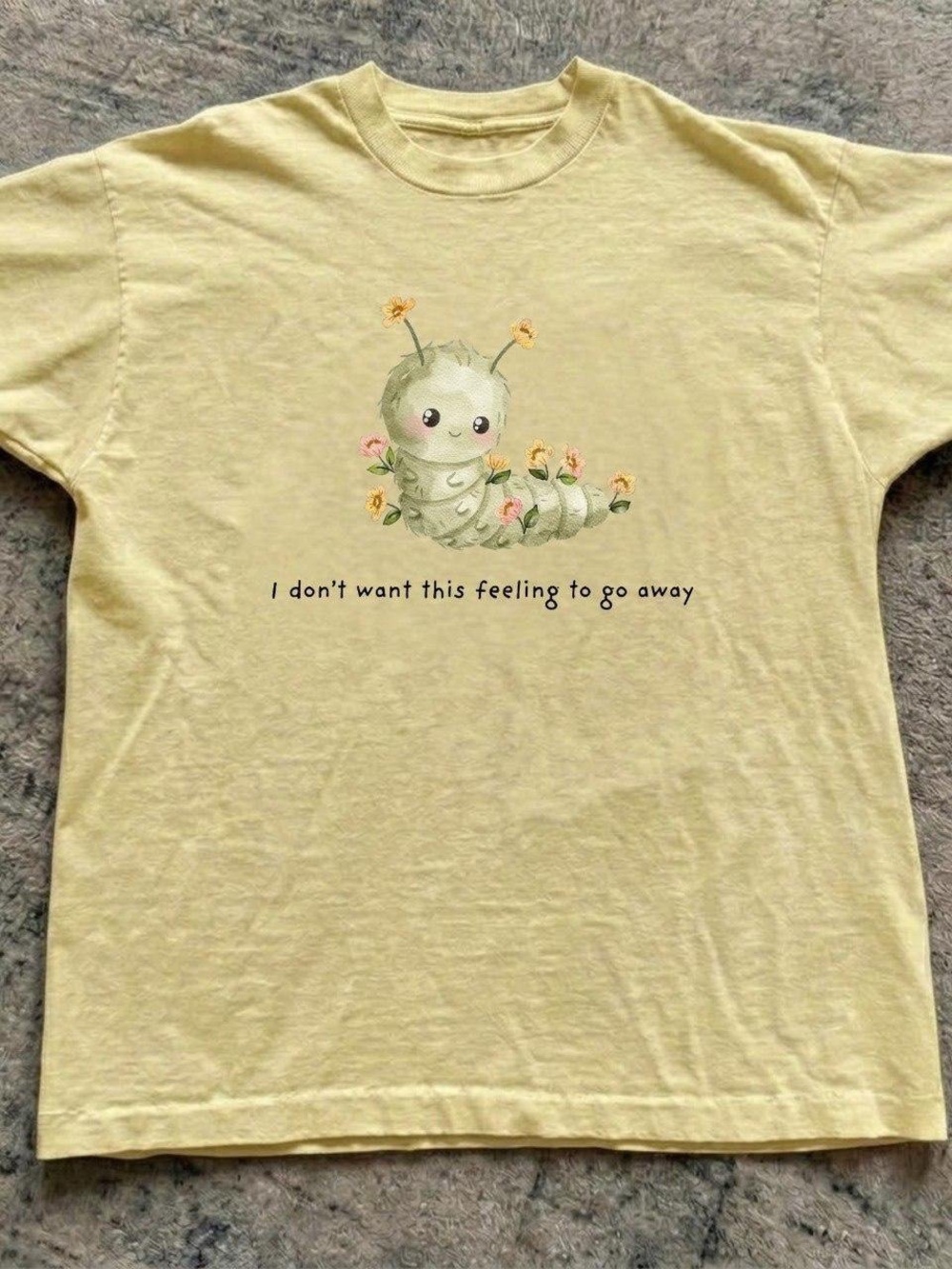 Gildan Pale Yellow Cute Caterpillar Graphic Tee